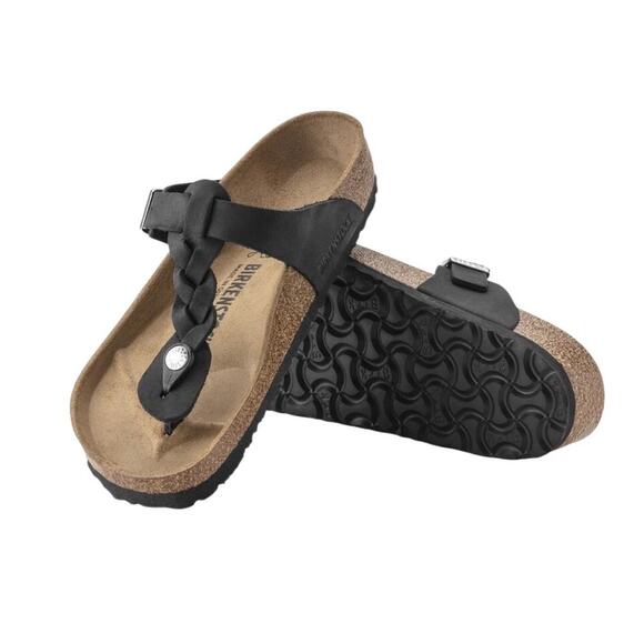 BIRKENSTOCK Gizeh Oiled Leather Sandal Women 10 Black Twist Comfort Resort NWT - Picture 1 of 14